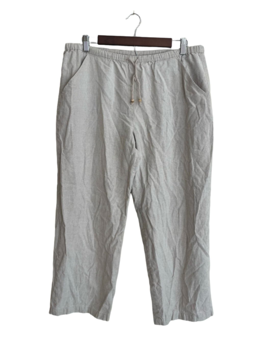 Alfred Dunner Petite 14P Beige Linen Blend Drawstring Pull On Pants